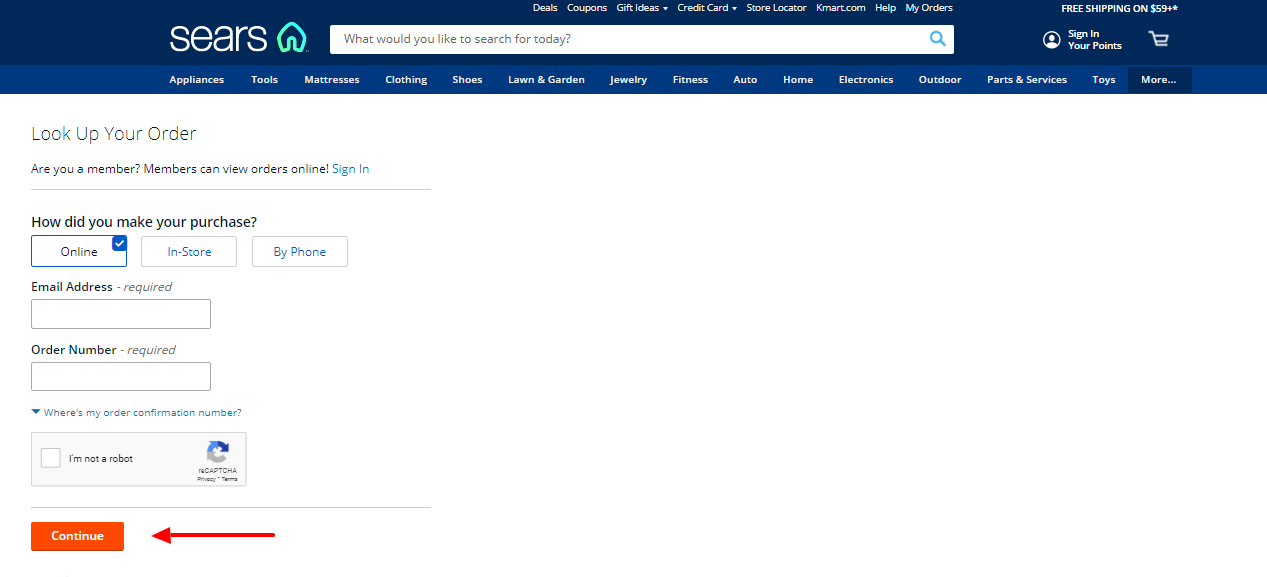 sears order status login